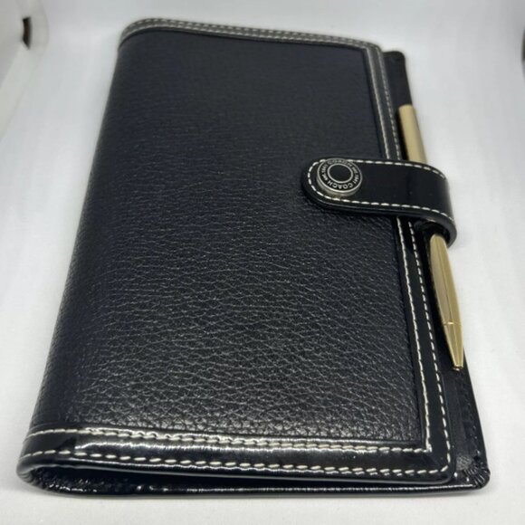 Nice Coach Black Leather Agenda Planner Address Book Card Passport Holder w Pen. - Picture 1 of 3